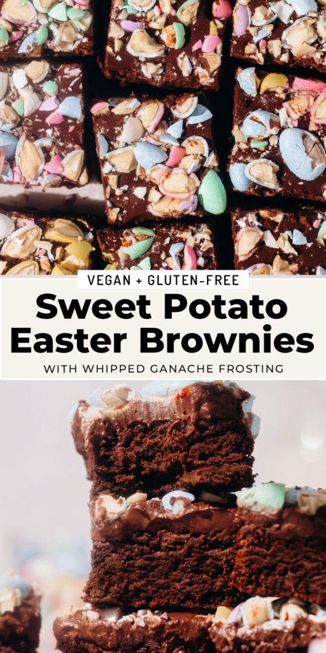 Gluten Free Sweet Potato Brownies, Brownies Healthy Recipe With Sweet Potatoe, Healthy Sweet Potato Brownie Recipe, Sweet Potato Paleo Brownies, Sweetpotato Vegan Brownies, Natural Desserts, Holiday Baking Gifts, Easter Brownies, Vegan Easter Recipes