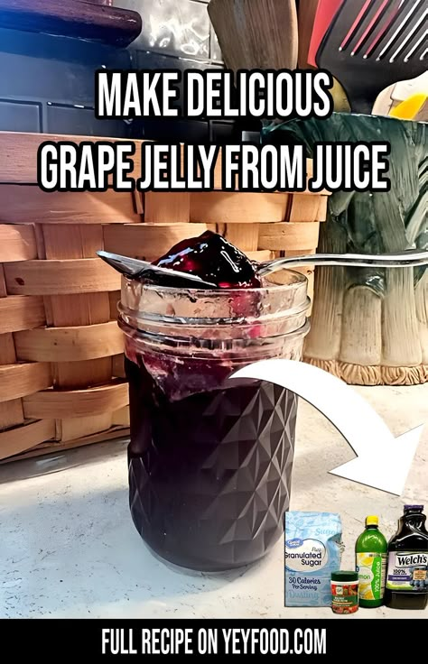 Make Delicious Grape Jelly From Juice - Yeyfood.com: Recipes, cooking tips, and kitchen hacks for home cooks of all levels Grape Jam From Juice, Home Made Grape Jelly, Canning Grape Jelly From Juice, Grape Jelly Recipe From Juice, Grape Jelly Recipe With Sure Jell, Grape Jelly Canning Recipe, Recipes Using Grape Juice, Easy Grape Jelly Recipe, Grape Jelly From Bottled Juice