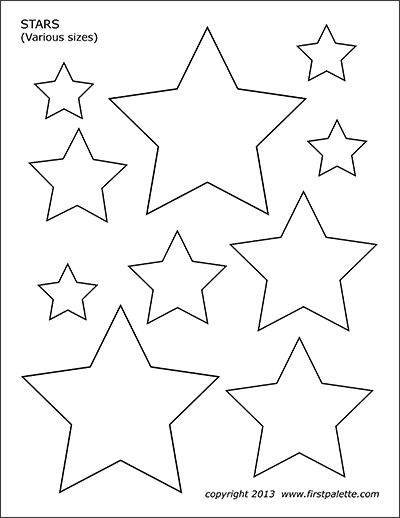 Free printable stars of various sizes to color and use for crafts and other learning activities. Felt Shapes Templates, Printable Stars Prints, Free Star Pattern Printable, Star Shape Template, 5 Point Star Template, Star Coloring Sheet, Star Patterns Printable, Moon And Stars Template Free Printable, Star Shapes Template Free Printable