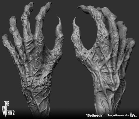 ArtStation - THE EVIL WITHIN2 - Matriarch, YOSUKE ISHIKAWA Evil Hands Reference, Hand Monster Art, Monster Hands Reference, Monster Hands Drawing, Creature Hands, Scary Monster Design, The Evil Within Art, Evil Hands, Demon Hands