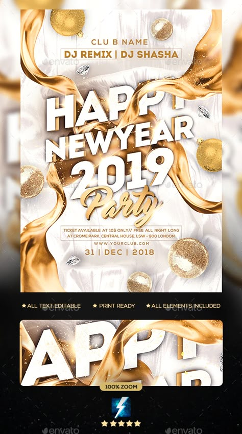 New Year Party Flyer by sparkg | GraphicRiver New Year's Drinks, New Year Party Flyer, New Year Flyer, Christmas Party Poster, Business Advertisement, Christmas Fonts Free, Party Tickets, Graphic Design Course