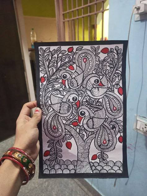 Madhubani Paintings and Art | A4 size handmade paper | Facebook Madhubani Painting Design, Madhubani Art Motifs, Madhubani Art Design, Traditional Madhubani Art, Wow Painting, Madhubani Motifs, Madhubani Designs, Mithila Art, Gond Art