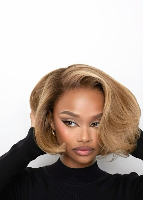 Honey Blonde Dyed Hair On Black Women, Blonde Bob Black Women Natural Hair, Short Blonde Wigs For Black Women, Blond Bob Black Women, Blonde Bob Wig Black Women, Honey Blonde Black Women, Honey Blonde Wig Black Women, Honey Blonde Hair Black Women, Honey Blonde Bob Black Women