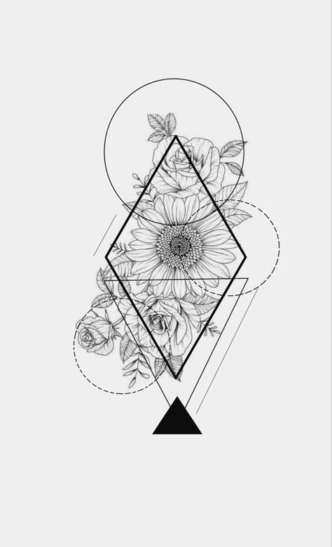 Tattoo Ideas Female Back Of Leg, Geo Metric Tattoo Ideas, Floral Geometric Tattoo Design, Geometric Tattoo Diamond, Geo Metric Tattoo Design, Geometric Tattoo Design Women, Geometric Tattoo Women, Geometric Flower Tattoo Design, Flower Geometric Tattoo