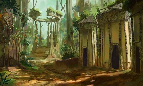 Rainforest Architecture, Mwangi Expanse, Rainforest City, Fantasy Rainforest, Fantasy Biomes, Fantasy Cities, African Architecture, D&d Dungeons And Dragons, Fantasy City