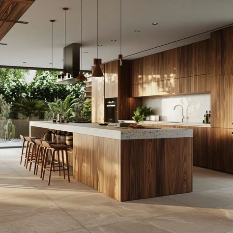 Modern Kitchen With Wood Ceiling, Japandi Kitchen With Window, Bali Kitchen Design Inspiration, Tropical Modern Kitchen, California Modern Kitchen, European Modern Kitchen, Biophilic Kitchen, Kitchen Ideas Philippines, Modern Tropical Kitchen