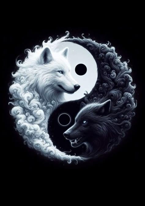 Ying Yang Wolf, Wolf Yin Yang, Jing Y Jang, Ying Yang Art, Paw Wallpaper, Baby Wolves, Shadow Wolf, Ying And Yang, Werewolf Aesthetic