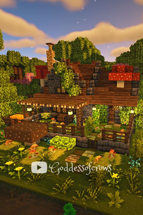 Minecraft Houses Goblincore, Minecraft Goblincore Ideas, Goblincore Minecraft House, Goblin Core Minecraft House, Goblin Core Minecraft, Minecraft Goblin House, Goblincore Minecraft Builds, Goblincore Minecraft, Goblincore House