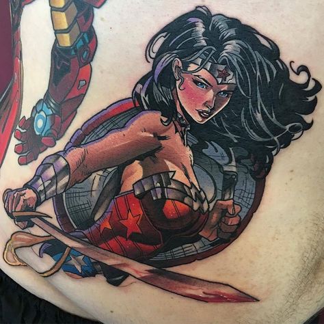 Wonder Woman tattoo by @danegrannontattooer at Creative Vandals in Hull U.K. #danegrannontattooer #danegrannon #creativevandals #kingstonuponhull #hull #uk #unitedkingdom #wonderwoman #wonderwomantattoo #dccomics #dccomicstattoo #comics #comicbooks #comicbooktattoo #tattoo #tattoos #tattoosnob Tattoo Designs Matching, Dc Comics Tattoo, Dc Comics Tattoos, Philosophy Tattoos, Tennessee Tattoo, Tattoo Movie, Ww Girl, Wonder Woman Tattoo, Disney Lego