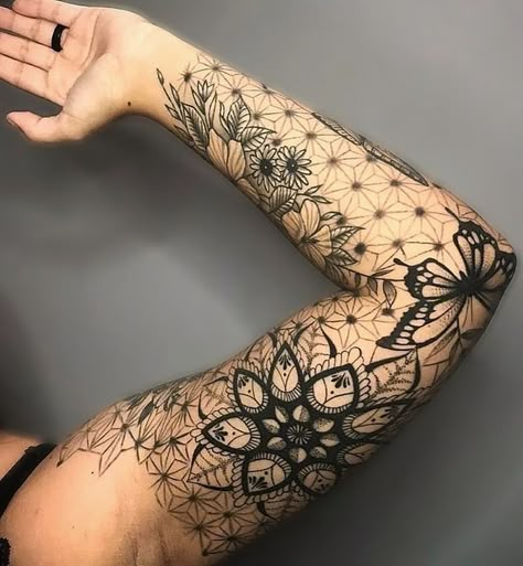 Forearm Geometric Tattoos For Women, Flowers And Geometric Shapes Tattoo Sleeve, Pattern Art Tattoo Sleeve, Cool Sleeve Tattoo Woman Art Designs, Half Leg Sleeve Tattoo Calf Woman, Filling In Patchwork Tattoo, Geometric Tattoo Arm Sleeve, Womens Geometric Sleeve Tattoo, Female Geometric Tattoo Sleeve