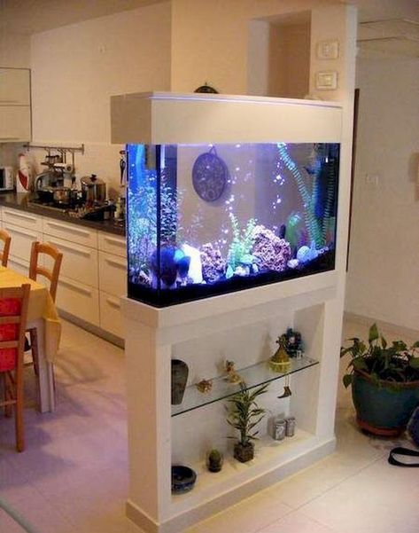 HomelySmart | 11 Unbelievable Home Aquarium Setup That Will Make Your Jaw Drop - HomelySmart Wall Aquarium, Amazing Aquariums, Fish Tank Design, Aquarium Setup, Diy Aquarium, Aquarium Stand, Home Aquarium, Aquarium Design, Living Room Partition