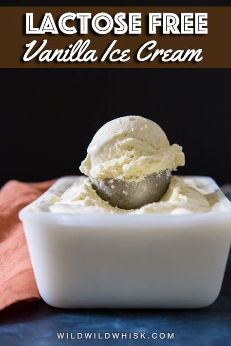 This Lactose free ice cream is made with real dairy milk. It's as delicious and creamy as regular ice cream without the troubles associated with lactose! #wildwildwhisk #icecream #lactosefree Lactose Free Ice Cream Recipe, Lactose Free Ice Cream, Healthy Diet Food, Lactose Free Recipes, Vanilla Ice Cream Recipe, Lactose Free Milk, Ice Cream Maker Recipes, Medicine Tips, Dairy Free Ice Cream