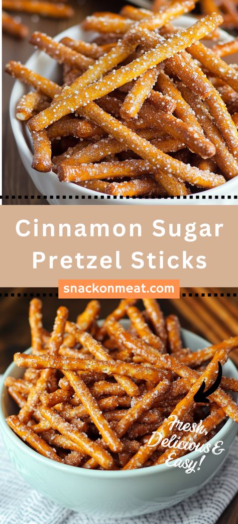 Cinnamon Sugar Pretzel Sticks - Snack On Meat Cinnamon Pretzel Sticks, Canned Biscuit Pretzels, Cinnamon Sugar Pretzel Sticks, Sweet Almond Pretzel Recipe, Crunchy Pretzel Recipe, Almond Pretzel Recipe, Sweet Pretzel Recipe, Pretzel Sticks Recipe, Candied Pretzels