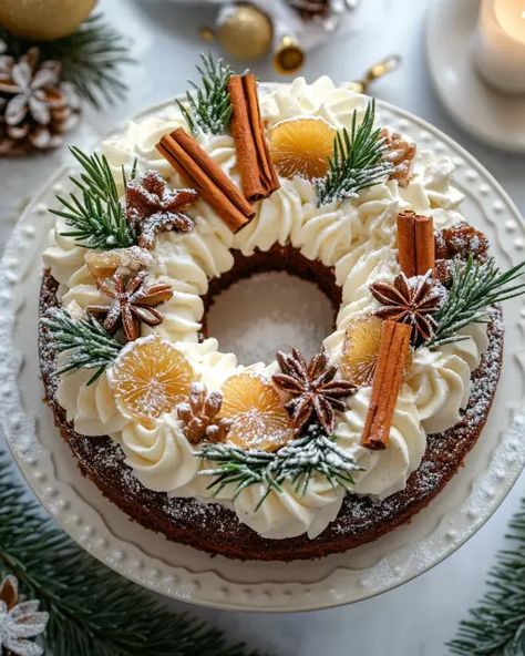 Yule Treats, Easy Christmas Cake Recipe, Wreath Cake, Gingerbread Wreath, Christmas Cake Recipes, Gingerbread Cake, Christmas Foods, Christmas Brunch, Holiday Dessert