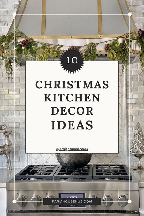 Decorate the range hood with garland Exhaust Hood Wreath, Christmas Kitchen Mantle Ideas, Above The Stove Christmas Decor, Kitchen Hood Decorating Ideas, Wreath On Oven Hood, Oven Hood Christmas Decor, Christmas Wreath Above Stove, Vent Hood Christmas Decor, Wreath On Kitchen Hood