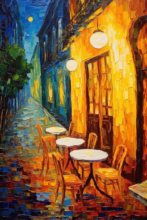 Spain Painting, Famous Art Paintings, Terrace At Night, Famous Artists Paintings, Van Gogh Inspired, Painted Vans, Vincent Van Gogh Art, Vincent Van Gogh Paintings, Paintings Famous