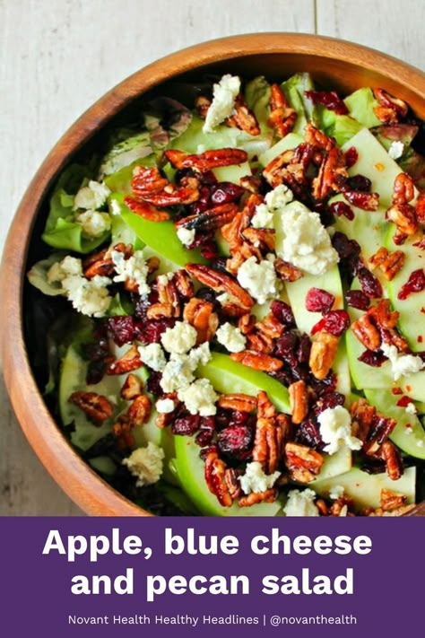 An apple, blue cheese and pecan salad with a homemade vinaigrette Blue Cheese Apple Salad, Veggie Recipes Sides, Quick Easy Side Dishes, Healthy Thanksgiving Sides, Recipe Using Apples, Thanksgiving Side Dishes Healthy, Pecan Salad, Seasonal Salad, Healthy Thanksgiving