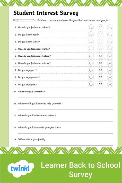 Learn about your children's thoughts and feelings on the current schooling structure with this learners interest survey. This resource would pair well with any of our back to school activities. This resource has been made in a printable version ready to use but there is also an option to edit the questions to suit your on unique classroom needs. #learnersurvey #survey #backtoschool #interests #newclass #newlearners #knowyourlearners #teacherideas Back To School Survey, Student Interest Inventory, Developmental Milestones Checklist, Values Clarification, Student Interest Survey, Life Orientation, Application Questions, Getting To Know Your Students, Interest Survey