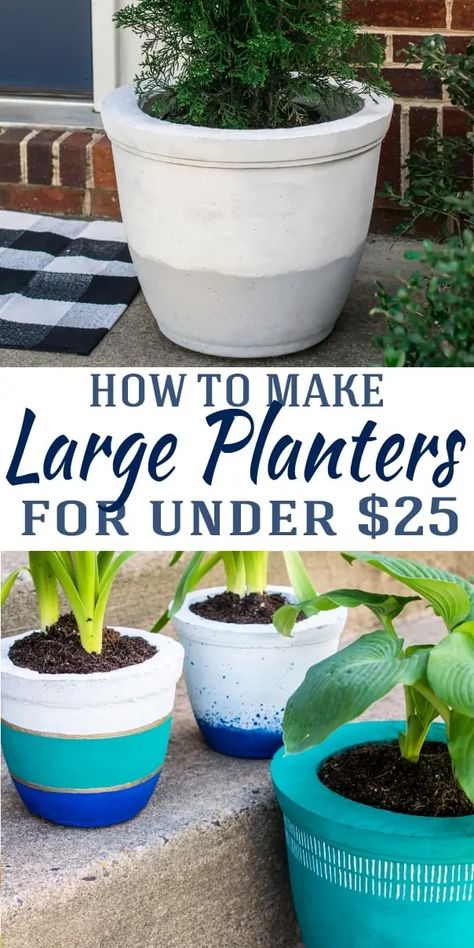 Diy Concrete Projects, Large Concrete Planters, Diy Cement Planters, Large Outdoor Planters, Concrete Plant Pots, Cement Patio, Painted Concrete, Diy Concrete Planters, Plant Pot Diy