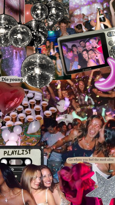 Party Mood Board Aesthetic, Sparkles Theme Party, House Party Aesthetic Ideas Birthday, Themed Parties College, Rager Party Themes, 200s Party Aesthetic, Hoco After Party Theme Ideas, Disco Party Astethic, Aesthetic Party Theme Ideas