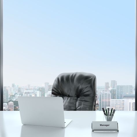 Work table in office and city view | Premium Photo #Freepik #photo #office-table #office-workspace #laptop-table #workspace Best Office Background, Background Office Design, Office Poster Design, Office Desk Background Design, Office Desk Background, Office Cartoon Background, Working On Computer Photography, Simple Office Desk, Table In Office