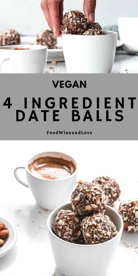 4 Ingredient Date Balls, a simple vegan diet recipe for energy treats that is made with dates and almonds. Desserts With Dates, Date Recipes Desserts, Dates Recipes, Glutenfri Baking, Energy Balls Healthy, Date Balls, Vegan Diet Recipes, Date Recipes, Bliss Balls