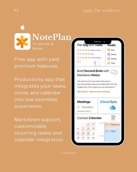 Apps for students 📱🎧 … or everybody else 🤭 I wanted to share some great apps I found recently 🫶🏻 🐤 Daak — iOS & Android - Budget and money tracker 🛋️ Sofa - iOS only - Downtime organizer 💡 Brilliant - iOS & Android - Master concepts in math and computer science 🧠 Ahead - iOS only - Emotions coach 📝 NotePlan - iOS only - To-do list and notes organizer I hope these apps are helpful! Which one will you be trying first? ✨ #studyapp #studytips #studywithme Notes Organizer, Apps For Students, Money Tracker, Great Apps, Notes Organization, Productivity Apps, Budget Tracker, Computer Science, Study Tips