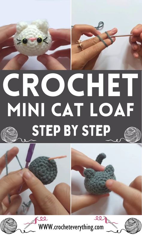 Crochet Mini Cat Loaf, Crochet Tiny Cat Free Pattern, Mini Loaf Cat Crochet Pattern Free, Easy Cat Amigurumi Free Pattern, Crochet Cat Gifts, Crochet Cat Loaf Pattern Free, Simple Cat Crochet Pattern, Crochet Last Minute Gifts, Free Cat Loaf Crochet Pattern