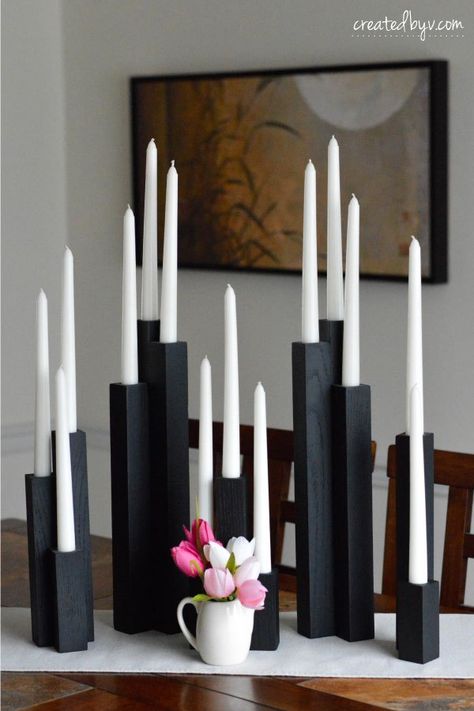 DIY Wooden Taper Candle Holders Diy Taper Candle Holders, Wooden Taper Candle Holders, Diy Taper Candles, Table Leg Candle Holder, Diy Wooden Candle, Cement Candle Holders, Wall Candle Holder, Diy Luminaire, Cement Candle