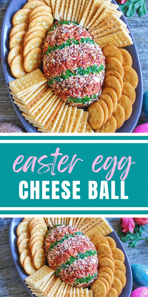 Creative Easter Appetizers: Easter Egg Cheese Ball - Fab Everyday Easter Egg Cheese Ball, Bunny Cheese Ball Easter Appetizers, Easter Bunny Cheese Ball, Easter Cheese Ball Recipes, Cheese Ball Dip Recipes, Holiday Appitizers, Easter Appetizers Ideas, Easter Cheese Ball, Baby Showers For Boys