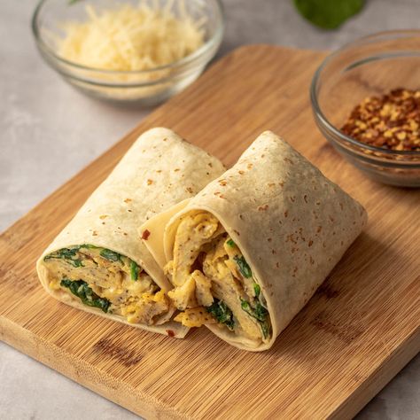 Egg Spinach, Spinach Parmesan, Breakfast Wrap, Egg Wrap, Spinach Egg, Breakfast Wraps, Scrambled Egg, 20 Minute Recipes, 15 Minute Meals