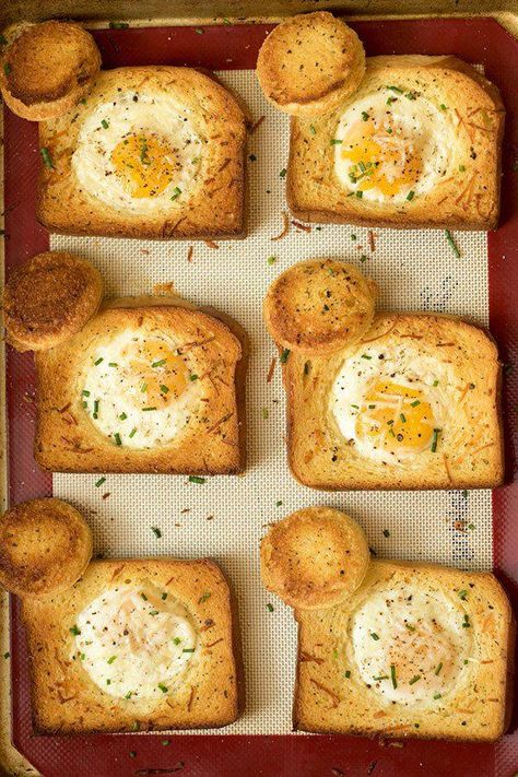 Sheet Pan Eggs in a Basket Sheet Pan Eggs, Eggs In A Basket, Breakfast And Brunch, Breakfast Recipes Casserole, Sheet Pan Recipes, Breakfast Brunch Recipes, How To Cook Eggs, An Egg, Breakfast Dishes