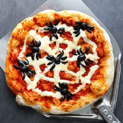 Halloween Pizza Recipes, Halloween Pizzas, Halloween Kids Party Ideas, Pizza Halloween, Sourdough Pizza Dough, Halloween Kids Party, Halloween Pizza, Halloween Sleepover, Easy Marinara Sauce