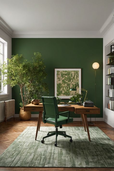 Discover why Kale Green (SW 6460) is the top paint choice for garden-inspired offices in 2024. Explore daily routines of interior designers adding lush greenery for a vibrant workspace. #Ad #homedecor #homedesign #trendgirlApartment #Painthome #interiorarchitecture Wall Colors Green Room Colors
Bright Room office Colors
Apartment Renovation
Home office Remodeling
Modern Paint Colors
2024 Olive Green Home Office Ideas, Bright Green Office, Office Wall Colour Ideas, Office Green Accent Wall, Office Green Wall Design, Olive Color Walls, Green Office Interior Design, Green Office Inspiration, Office With Green Accent Wall