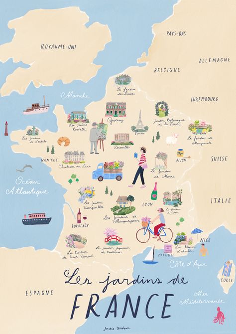 Jackie Diedam, Illustrated Maps, Germany Map, 타이포그래피 포스터 디자인, France Map, Travel Illustration, Illustrated Map, Travel Maps, French Language