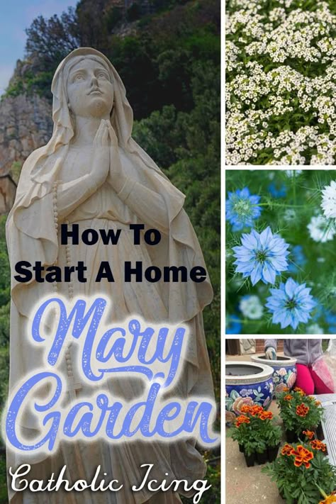 Marian Garden Ideas, Mary Grotto Backyard, Marian Garden Catholic, Prayer Garden Ideas Backyards, Mary Garden Catholic, Mary Garden Ideas, Virgin Mary Garden, Rosary Garden, Marian Garden