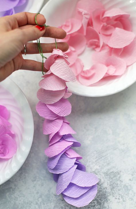 How to Make Paper Wisteria - The easiest spring decoration or Easter decoration, or the sweetest nursery decor. (So easy and inexpensive!) // Crepe Paper Wisteria // Paper Flowers // Easy DIY #paperflower #papercraft #spring Paper Wisteria, Săpunuri Handmade, How To Make Crepe, Diy Flores, Fleurs Diy, Crepe Paper Flowers, Paper Flowers Craft, Tissue Paper Flowers, Easter Decorations Diy Easy