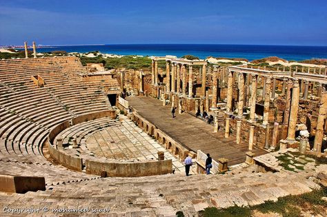 Theater of Leptis Magna, Libya Leptis Magna, Ancient Theater, Beautiful Hikes, Ancient Architecture, Ancient Ruins, Concert Hall, Libya, Mediterranean Sea, North Africa