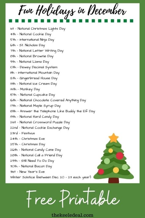 December Holidays 2023, Fun Days In December, December Fun Calendar, National Days In December, December National Days, Holidays In December, National Holiday Calendar, Monthly Holidays, August Activities