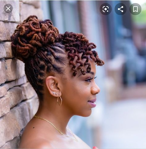 Dread Styles Women Wedding, Dreadlock Curly Hairstyles, Loc Styles Medium Curls, Locs With Shaved Back, Curly Loc Ponytail Styles, Loc Hairstyle For Wedding, Short Wedding Loc Styles, Wedding Locs Hairstyles Short, Loc Updo Wedding Styles