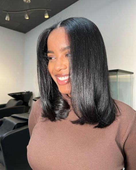 Silkpress Natural Hair, Bob Extensions, Microlinks Black Hair, Closure Sew In, Silkpress Hairstyles, College Hair, Layer Haircut, Silk Press Hair, Pressed Natural Hair