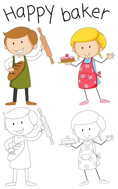 Free vector doodle baker character on wh... | Free Vector #Freepik #freevector #cartoon-svg #cartoon-drawing #bakery-cartoon #people-clipart Baker Drawing, Baker Character, Vector Doodle, Coloring Book Pages, Pikachu, Graphic Resources, Coloring Books, White Background, Vector Free