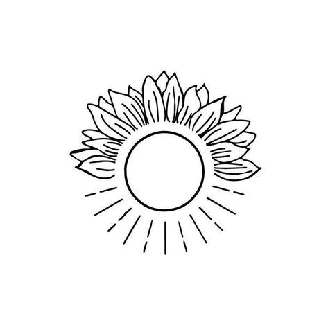 Outline Sunflower Tattoo, Half Sunflower Half Sun Tattoo, Half Sun Half Flower Tattoo, Sunflower Tattoo Finger, Simple Sunflower Tattoo Outline, Sunflower Line Tattoo, Sunflower Minimalist Tattoo, Mini Sunflower Tattoo, Sunflower And Sun Tattoo