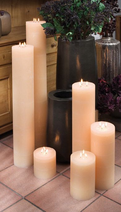 Those giant candles light up your room.Their  important lifetime is perfect for long winter nights. Large Floor Candles, Giant Floor Candles, Giant Candles Decor, Huge Candles Decor, Big Candles Decor Living Rooms, Big Candles Decor, Pillar Candles Fireplace, Floor Candles, Giant Candle