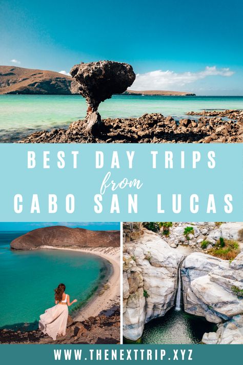 The ultimate Cabo San Lucas Itinerary and 5 best day trips from Cabo! Don't miss out on the best things to do in Cabo including a tour to the famous Arch, taking a glass boat tour, and hiking Mount Solmar! The best daytrips from Cabo  San Lucas include a trip to Balandra Beach, swimming at Santiago Waterfalls, visit Todos Santos and do a sailboat tour to Isla Espiritu Santo. #cabosanlucas | best excursions in Cabo San Lucas | best things to do near Cabo San Lucas | Baja California things to do Carribean Travel, Travel Cabo San Lucas, Cabo Wabo, Cabo Vacation, Mexico Itinerary, Glass Boat, Mexico Travel Guides, Couples Travel, San Lucas Mexico