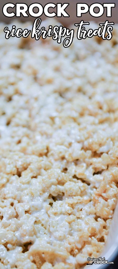 Are you looking for an easy way to make Rice Krispy Treats without heating up the kitchen? Our Crock Pot Rice Krispy Treats are a great way to make your favorite childhood dessert without having to stand over the stove. And, with one simple trick, clean up is a snap! This method is great for travel, cooking with kids and anyone who needs a treat without access to a kitchen. Slow Cooker Rice Crispy Treats, Crockpot Rice Krispie Treats, Crockpot Rice Crispy Treats, Simple Deserts To Make, Crock Pot Rice, Rice In Crockpot, Crockpot Desserts, New Desserts, Crockpot Candy