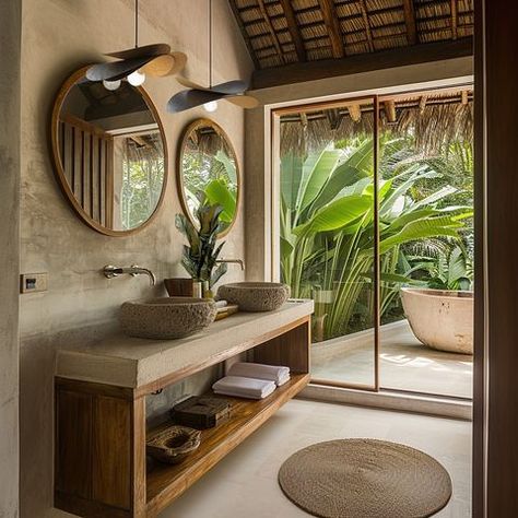 PineHouse (@pinehouse.design) • Instagram photos and videos Small Bathroom Bali Style, Bali Villa Bathroom Interior Design, Bathroom Tulum Style, Balinese Bathroom Ideas, Bali Apartment Decor, Balinese Bathroom Bali Style, Balinese Style Bathroom, Bali Style Apartment, Bali Bathroom Interior Design