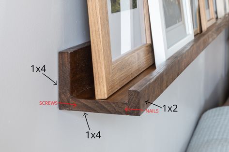 Diy Floating Picture Shelves, Picture Shelf Hallway Photo Ledge, Wood Picture Ledge, Diy Picture Frame Ledge, Diy Photo Ledge, Picture Ledge Diy Floating Shelves, Diy Picture Ledge Shelf, Diy Picture Ledge How To Make, Diy Picture Ledge