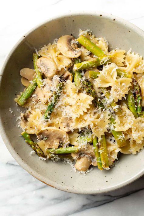 Asparagus and Mushroom Pasta Asparagus And Mushroom Pasta, Shrimp Asparagus Mushroom Pasta, Pasta With Asparagus And Mushrooms, Mushroom And Asparagus Recipes, Asparagus Mushroom Recipes, Asparagus And Mushroom Recipes, Roadtrip Meals, Recipes With Asparagus, May Recipes