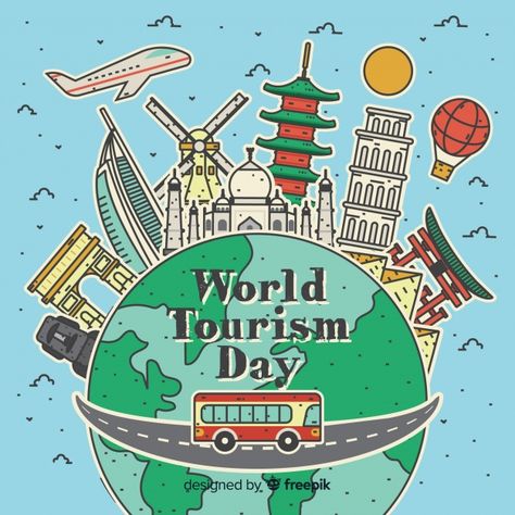 Tourism Design Ideas, Travel Around The World Illustration, World Tourism Day Poster, Tourism Drawing, Tourism Illustration, Travel Doodle, London Sketch, Passport Design, Peace Drawing